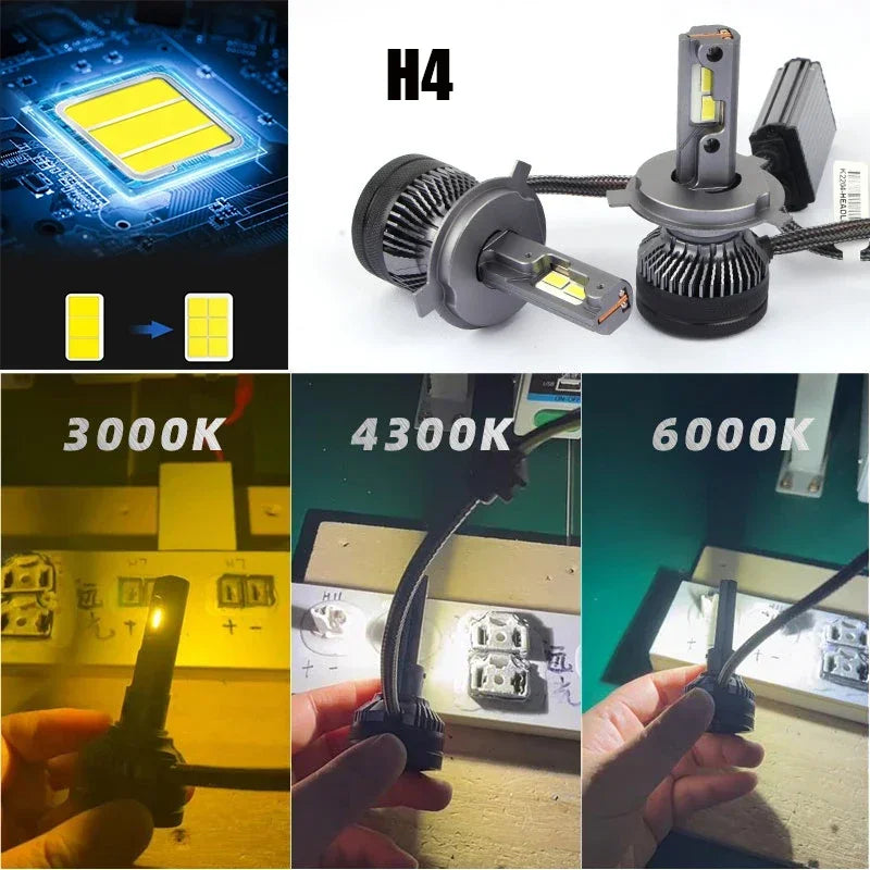 كشافات LED H7/H4 بقدرة 200 واط و30000 لومن و12 فولت/24 فولت