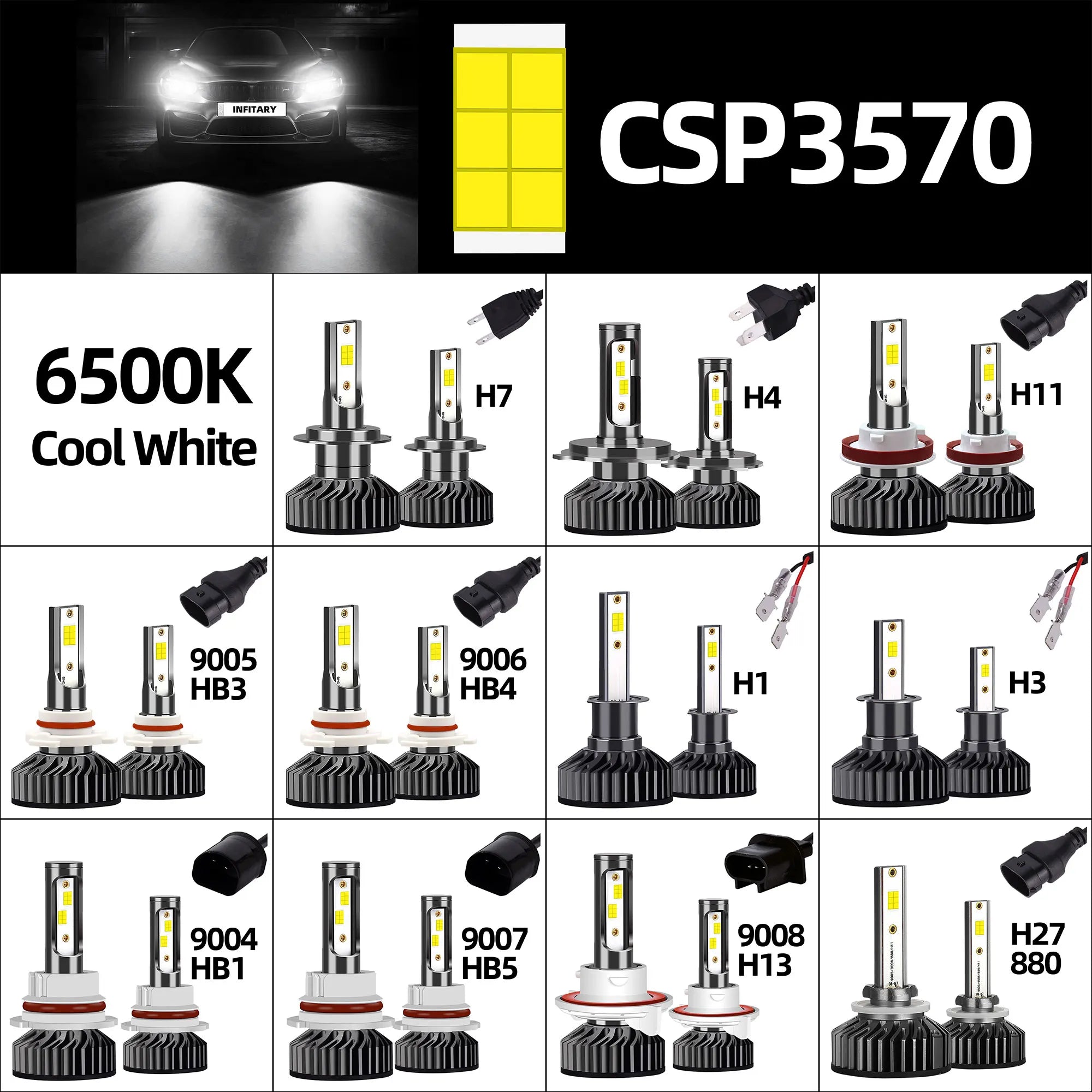 Infitary LED Headlight 30000LM Canbus