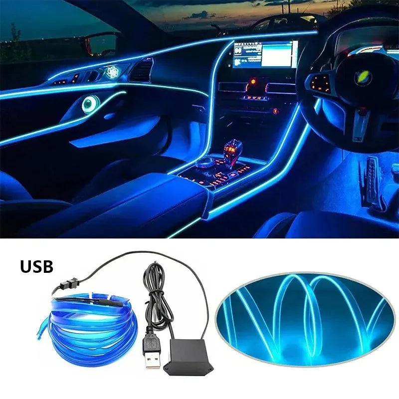 شريط إضاءة LED نيون داخلي للسيارة بطول 1 م/3 م/5 م