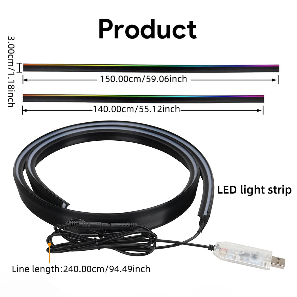 إضاءة محيطية USB RGB للزجاج الأمامي 140/150 سم