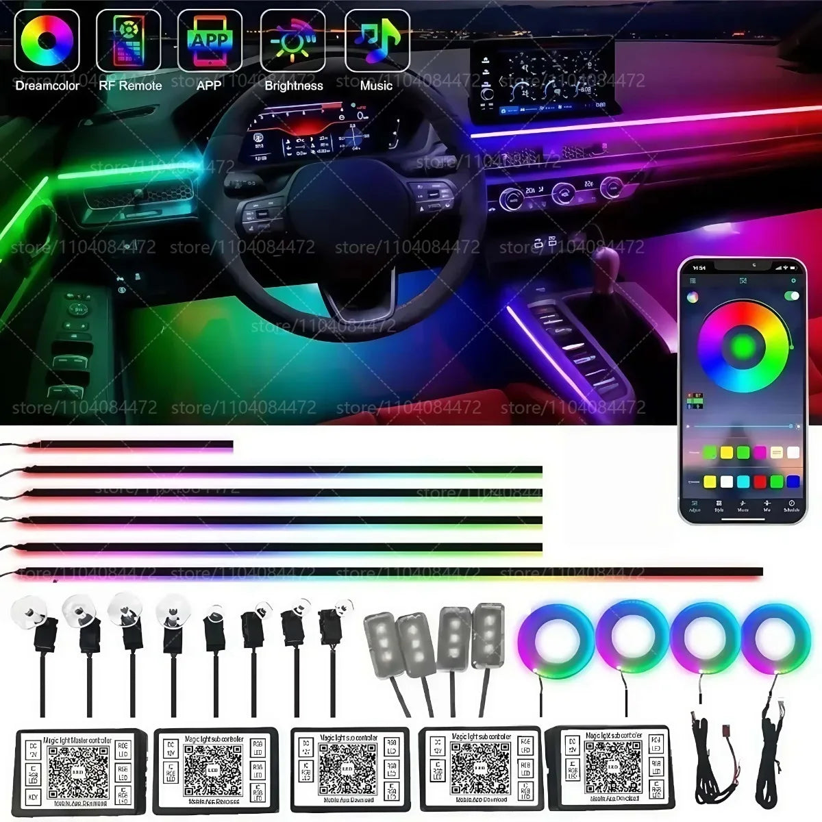مجموعة إضاءة داخلية للسيارة (RGB)