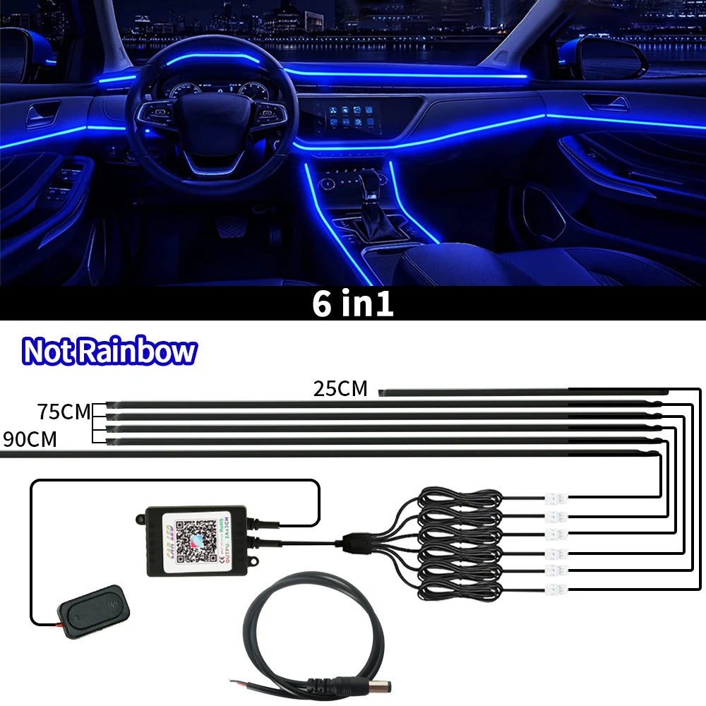 إضاءة داخلية للسيارة 18 في 1 بخاصية التحكم عبر التطبيق RGB