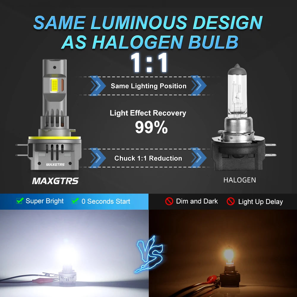مصباح أمامي LED طراز H11B بقوة 55 واط 26000 لومن مزود بتقنية Canbus
