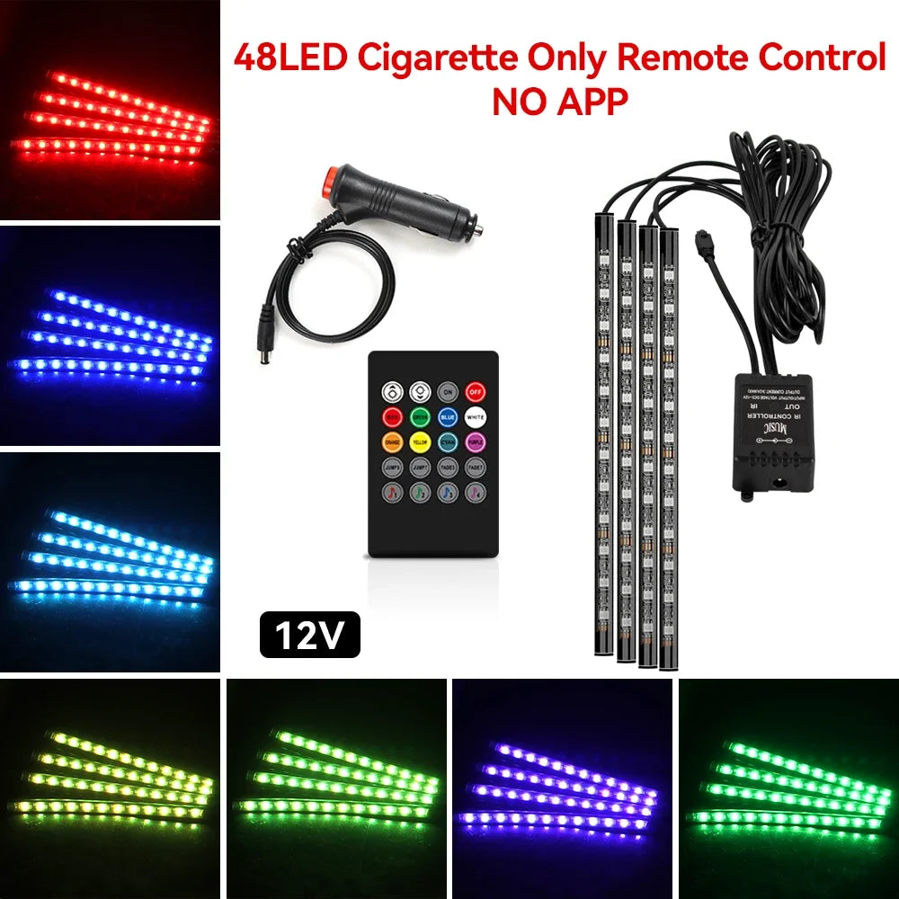 إضاءة LED نيون محيطية للسيارة 4 في 1 بمنفذ USB