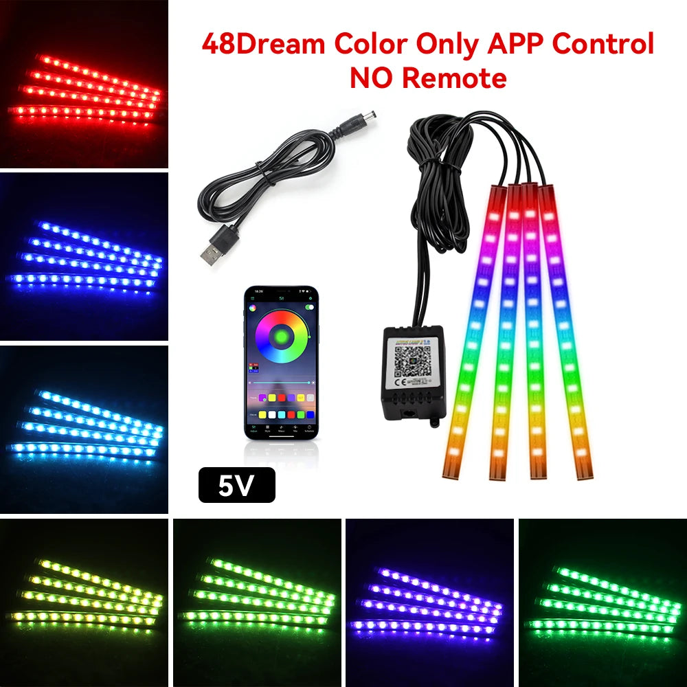 شريط إضاءة LED RGB داخلي للسيارة بتحكم عبر التطبيق