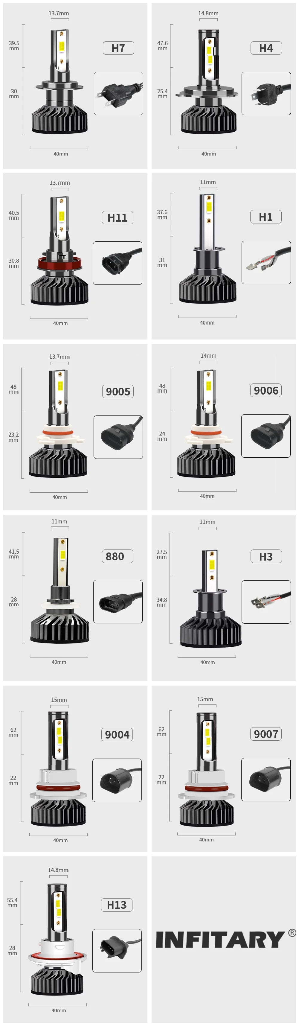 Infitary LED Headlight 30000LM Canbus