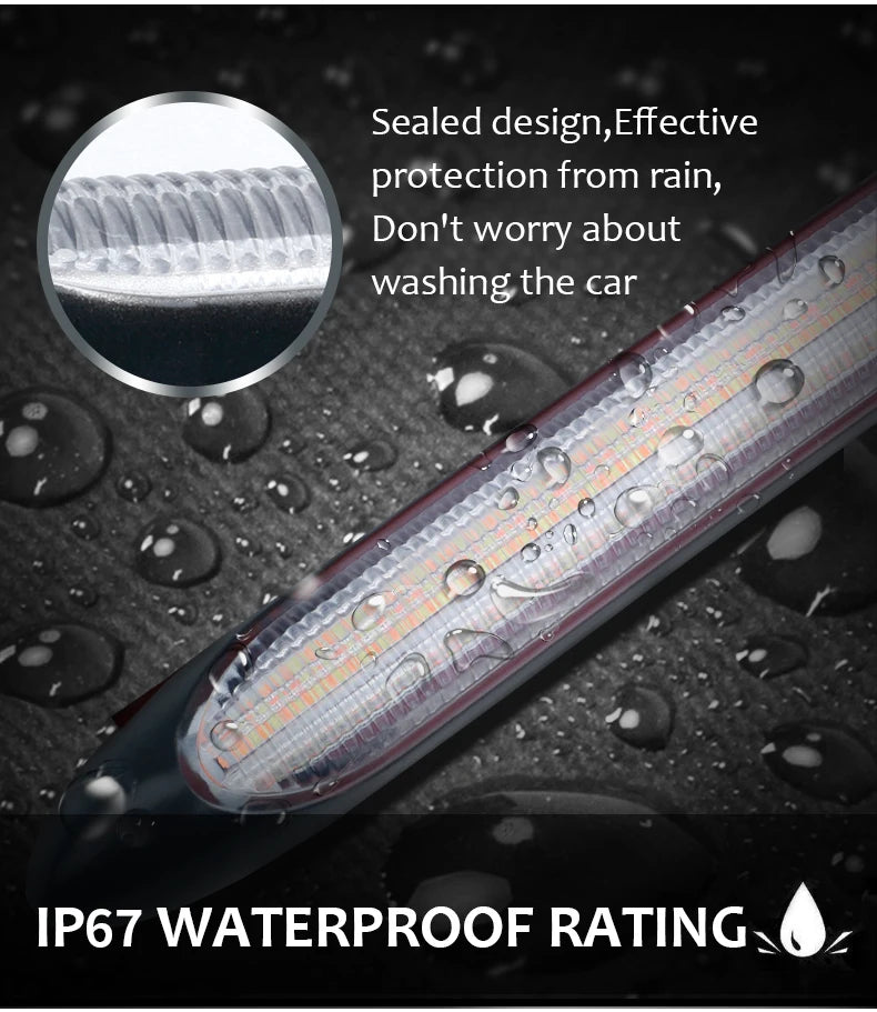 شريط LED DRL بجهد 12 فولت بإشارة انعطاف متدفقة (قطعتان)