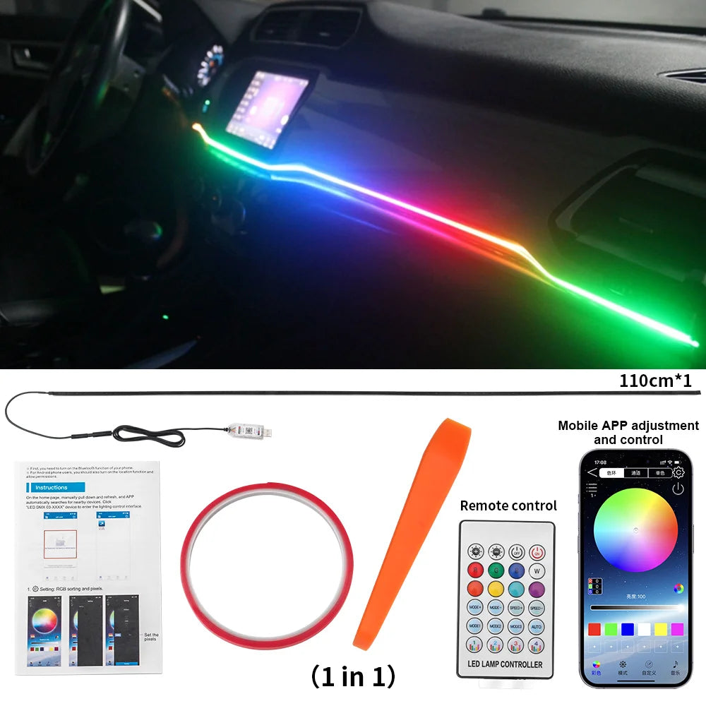 طقم إضاءة داخلية للسيارة بـ 64 لونًا RGB مع تطبيق