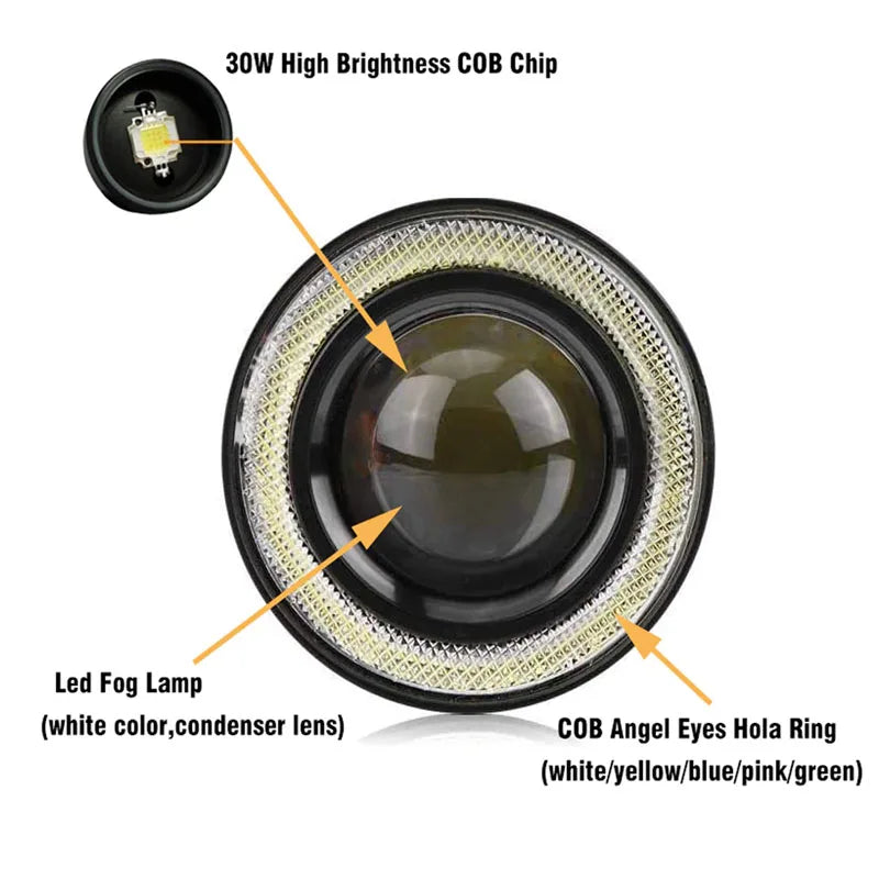 30W LED DRL Fog Light Angel Eye 12V