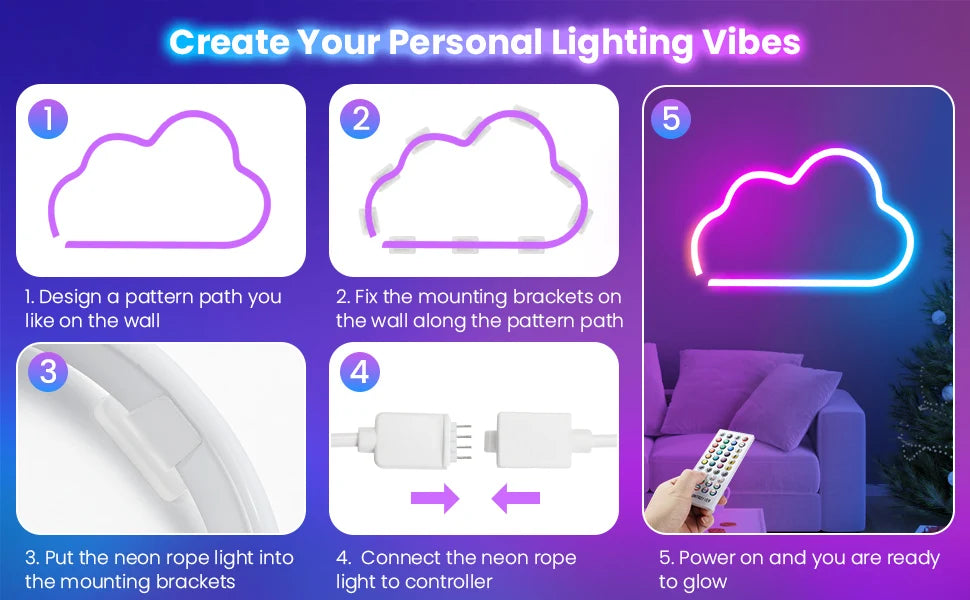 مصباح حبل نيون RGB LED للتحكم عن بعد بالتطبيق