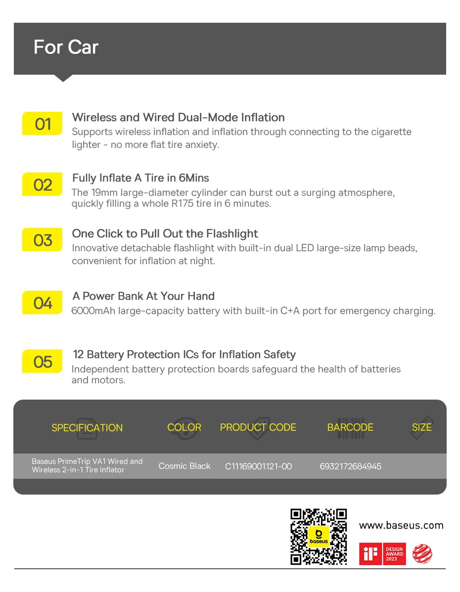 Baseus 2-in-1 Tire Inflator 6000mAh