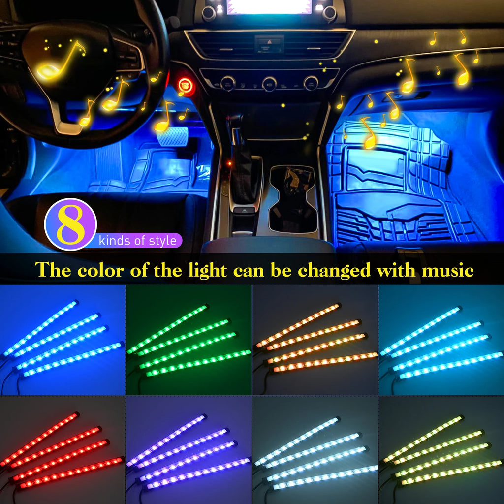 إضاءة داخلية للسيارة USB RGB شرائط إضاءة 4 قطع