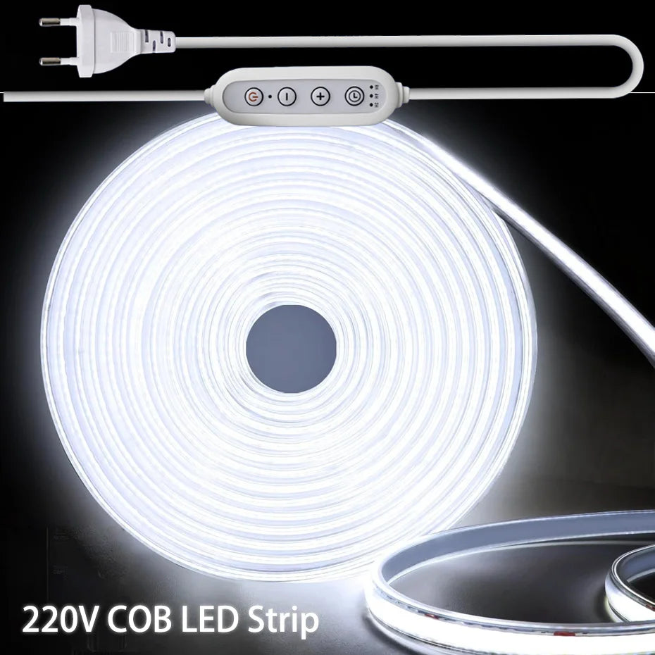 شريط إضاءة LED من نوع COB بجهد 220 فولت ومقاومة للماء IP65