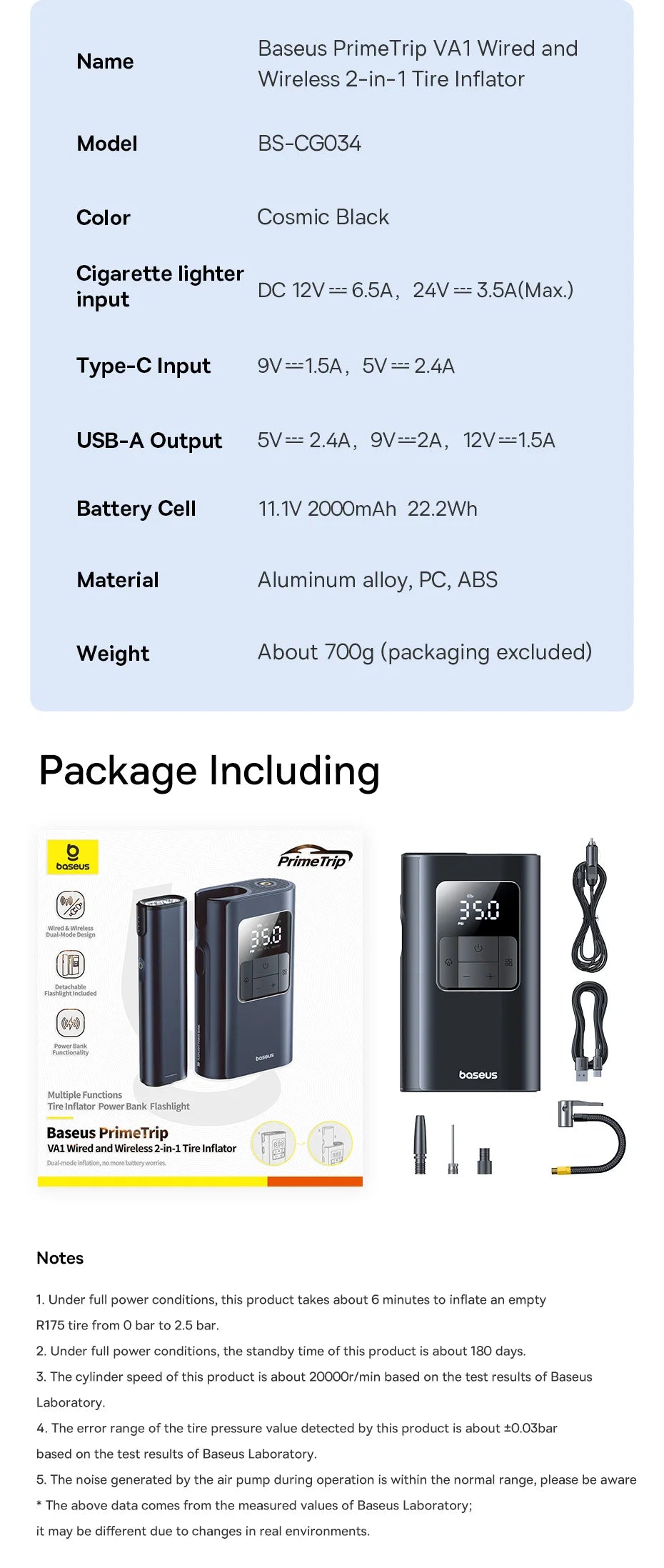 Baseus 2-in-1 Tire Inflator 6000mAh