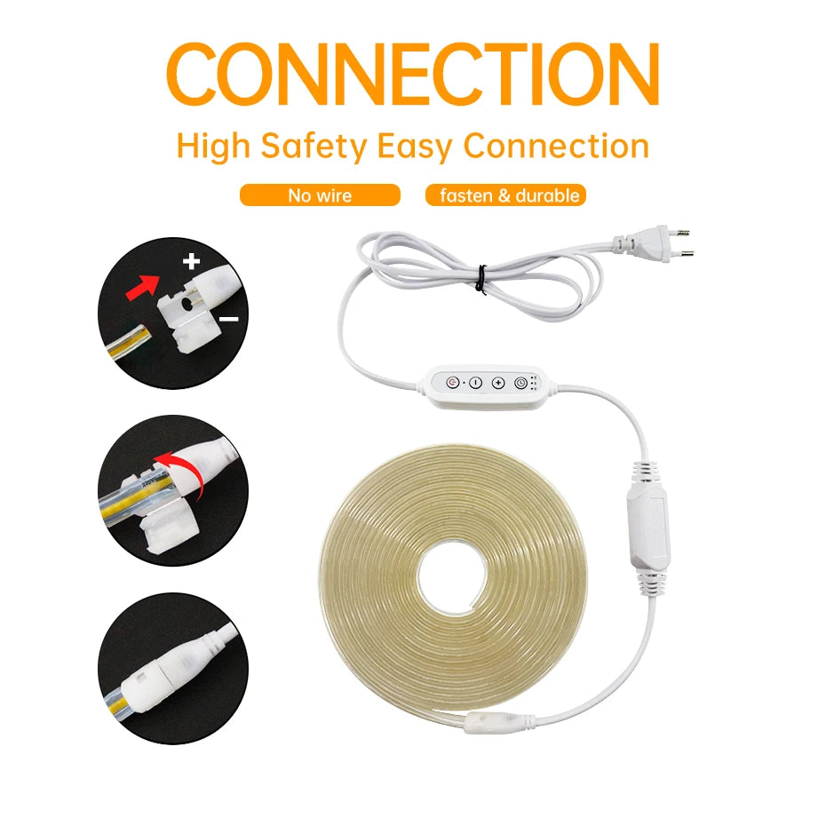 شريط إضاءة LED من نوع COB بجهد 220 فولت ومقاومة للماء IP65