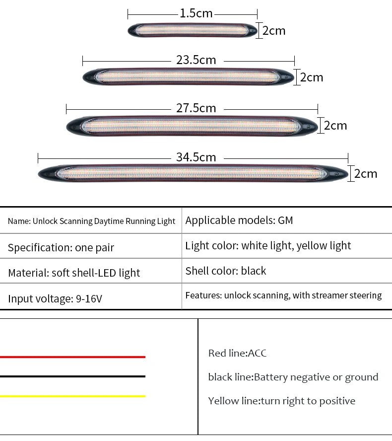 شريط LED DRL بجهد 12 فولت بإشارة انعطاف متدفقة (قطعتان)