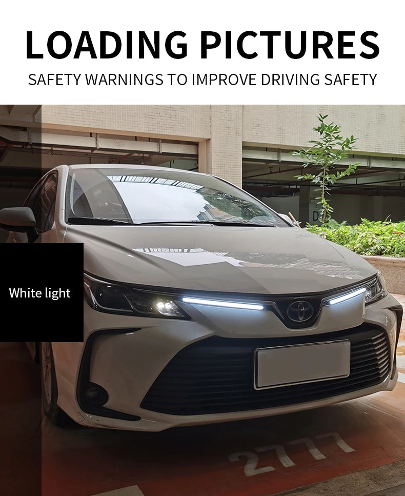 شريط LED DRL بجهد 12 فولت بإشارة انعطاف متدفقة (قطعتان)