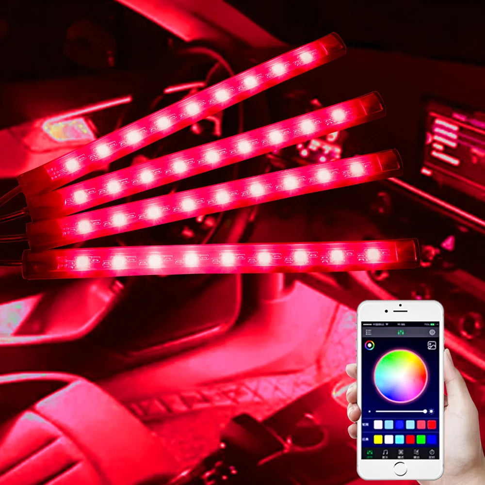 إضاءة LED نيون محيطية للسيارة 4 في 1 بمنفذ USB