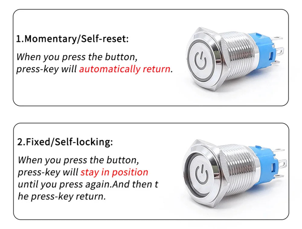 Metal Push Button Switch 12V (5PCS)