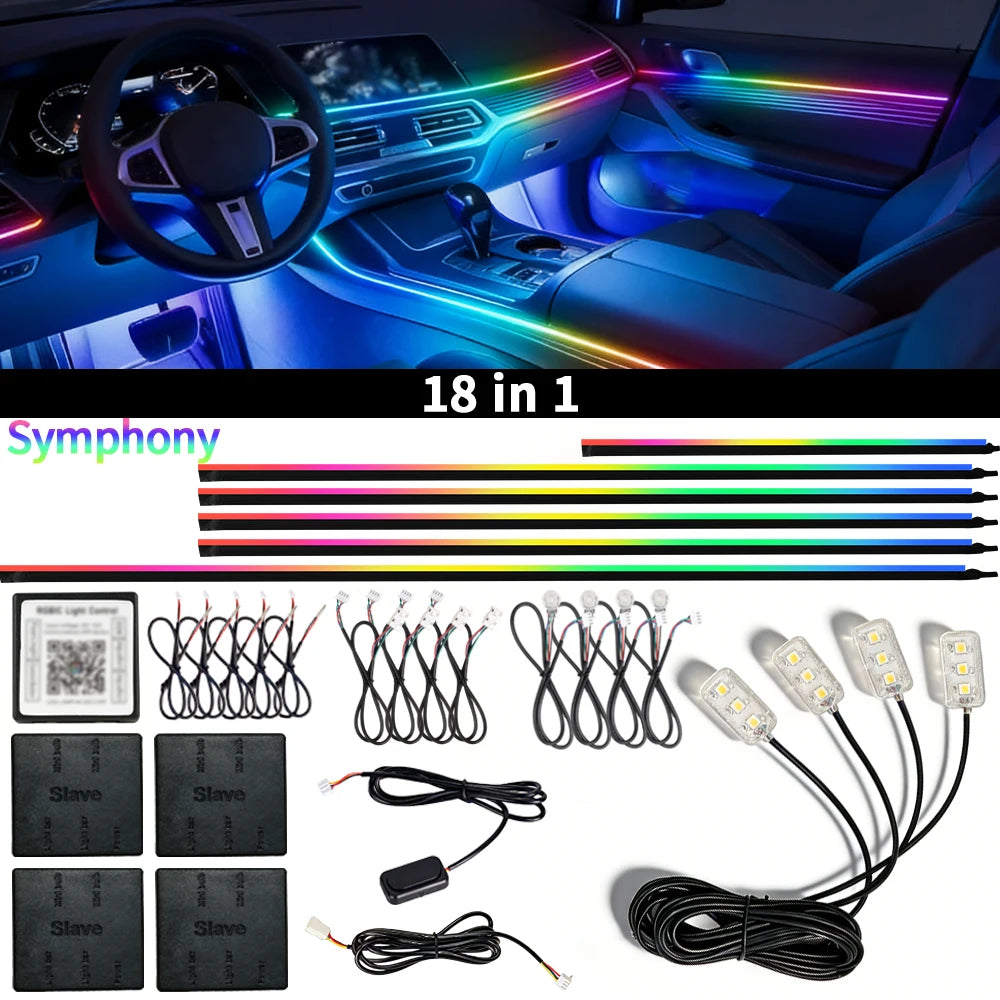 إضاءة داخلية للسيارة 18 في 1 بخاصية التحكم عبر التطبيق RGB