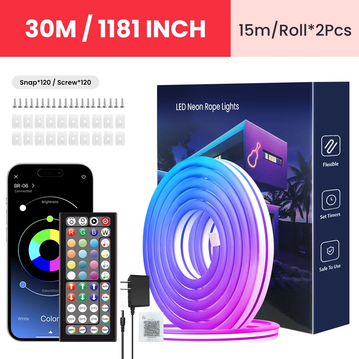 مصباح حبل نيون RGB LED للتحكم عن بعد بالتطبيق