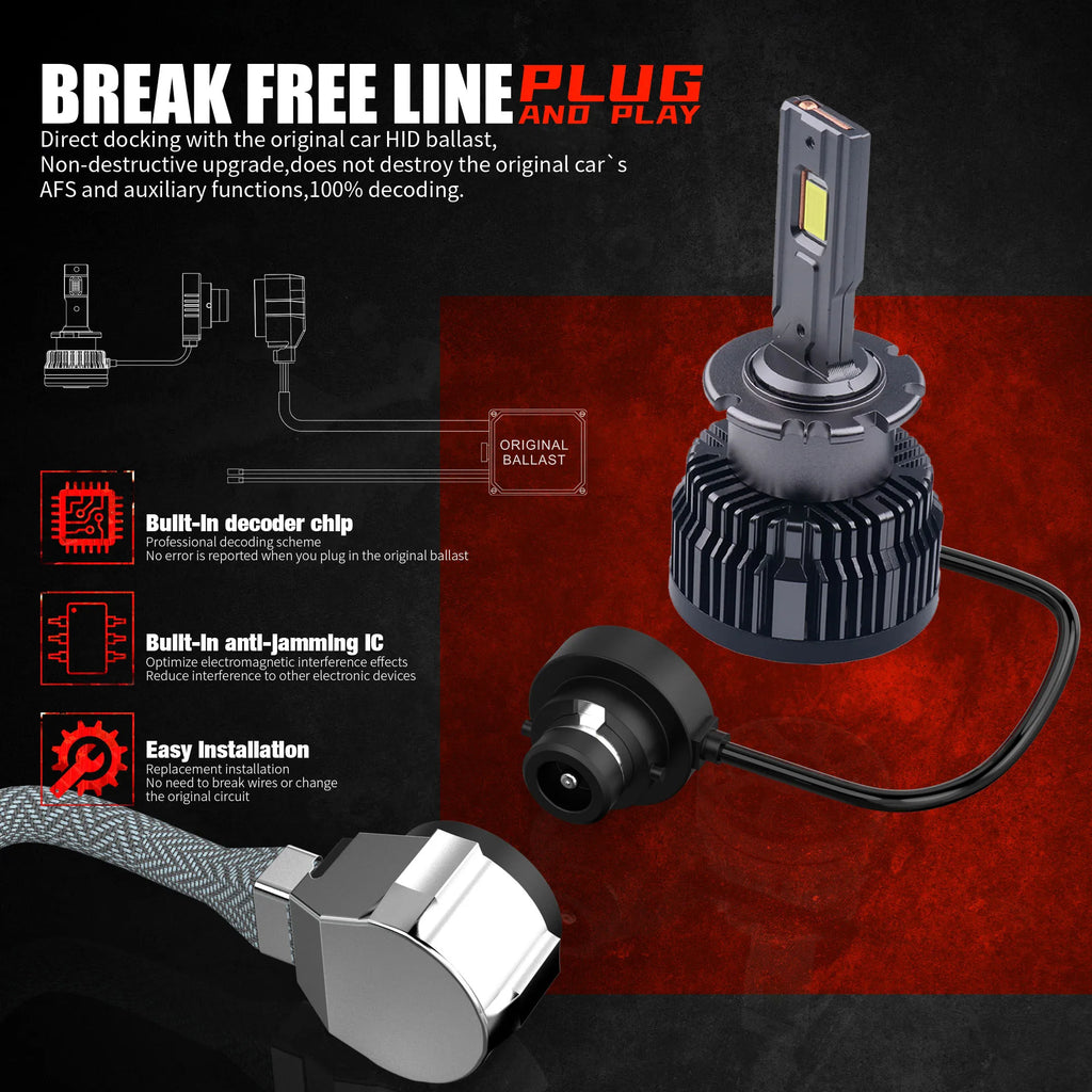 مصباح أمامي LED D1S–D8S بقوة 35 واط و30000 لومن مع نظام Canbus