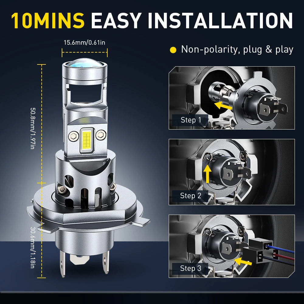 AUXITO H4 Turbo LED Lens Headlight 6500K