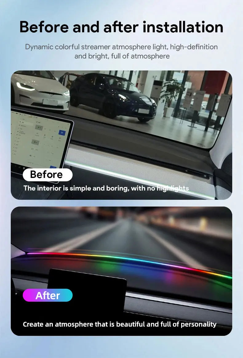 إضاءة محيطية USB RGB للزجاج الأمامي 140/150 سم