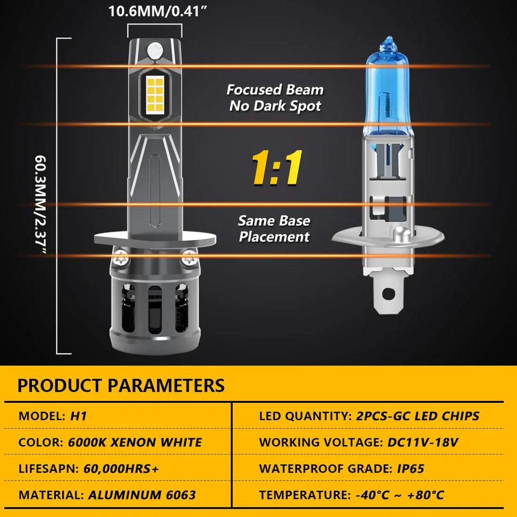 H1 LED Headlight 20000LM 6000K (2PCS)