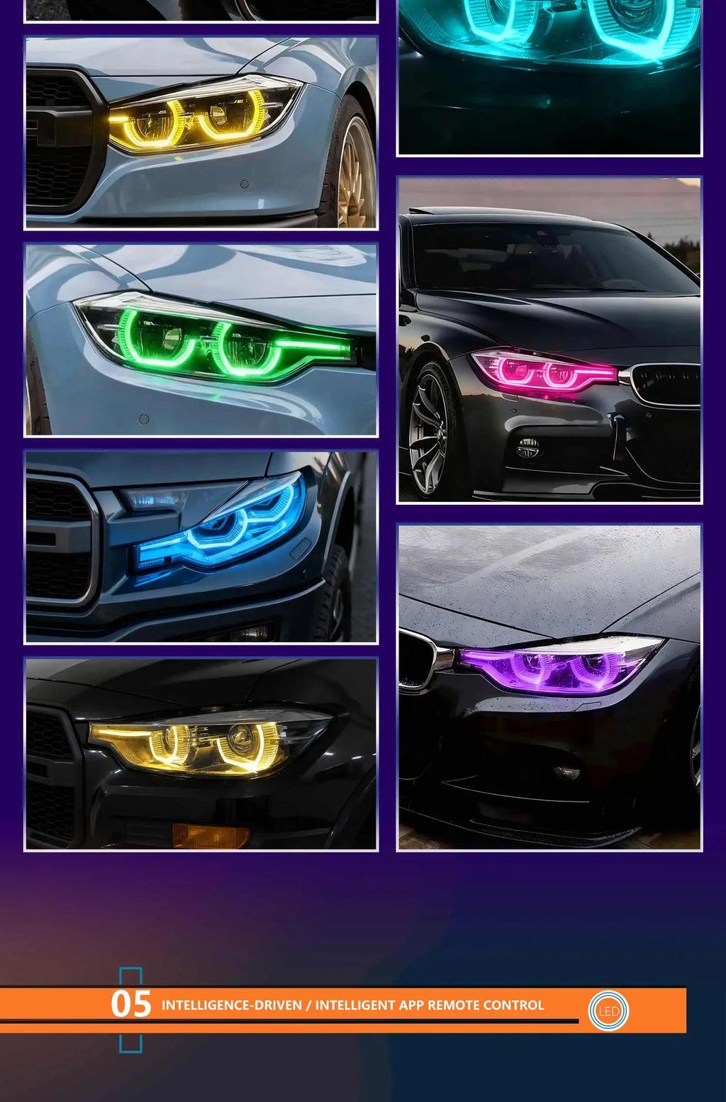 حلقة هالة مصابيح تحديد المواقع الأمامية LED RGB مقاس 3 بوصات