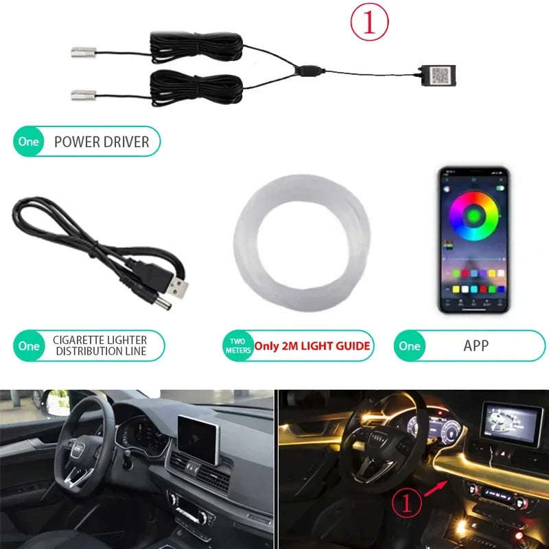 تطبيق إضاءة محيطية داخلية للسيارة سلك EL RGB