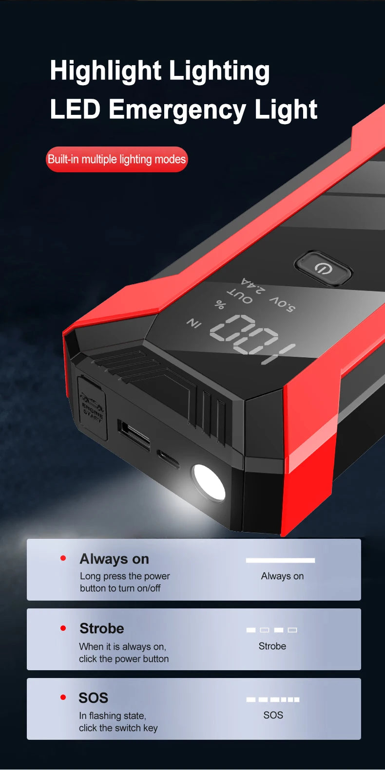 Portable 2000A Jump Starter 12V