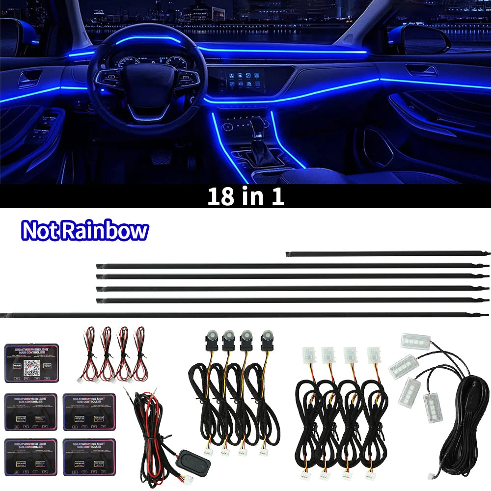 إضاءة داخلية للسيارة 18 في 1 بخاصية التحكم عبر التطبيق RGB