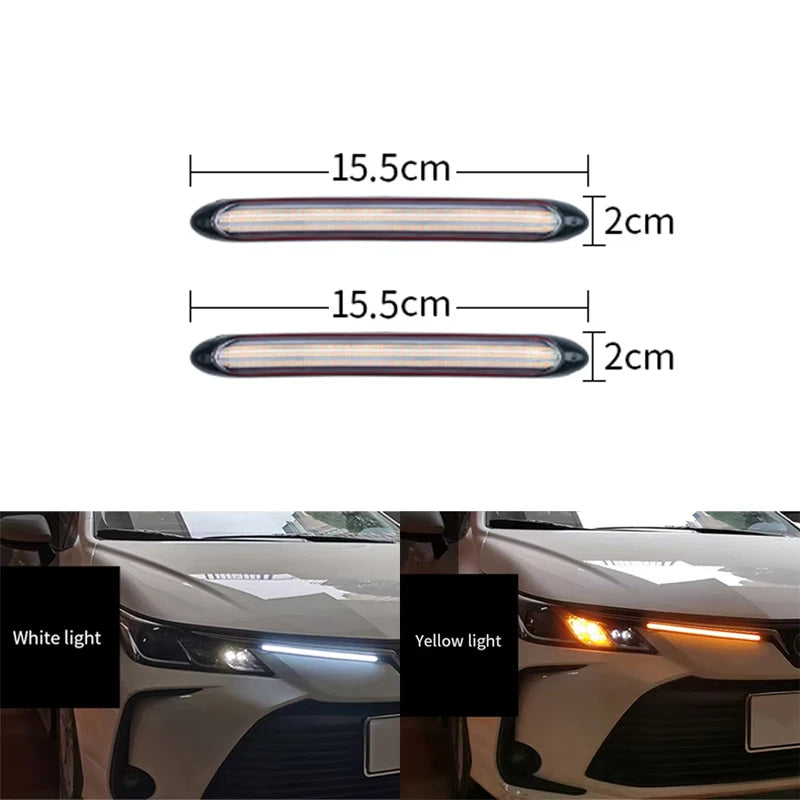 شريط LED DRL بجهد 12 فولت بإشارة انعطاف متدفقة (قطعتان)