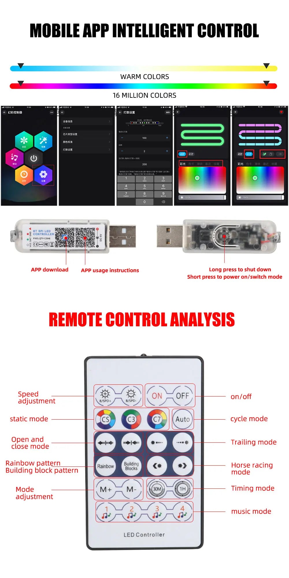 شريط إضاءة محيطي لسقف السيارة بطول 110 سم RGB