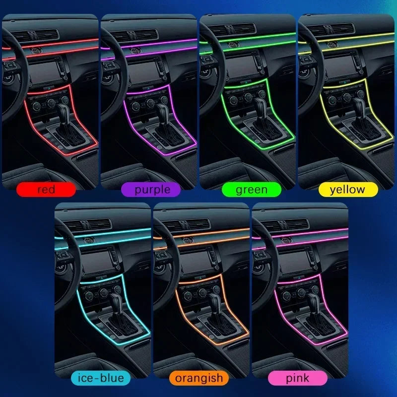 شريط إضاءة نيون LED داخلي للسيارة USB بطول 1 م/3 م/5 م