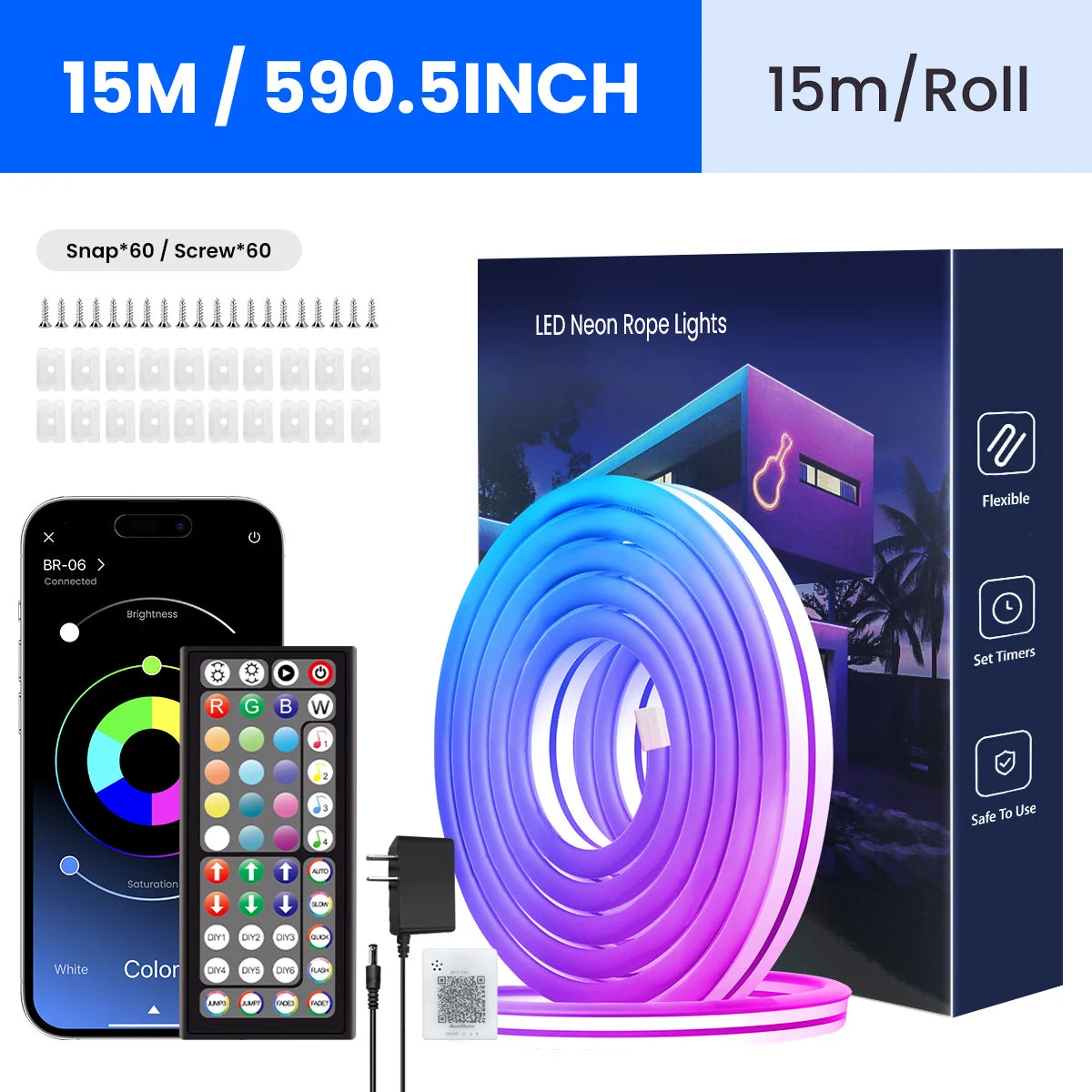 مصباح حبل نيون RGB LED للتحكم عن بعد بالتطبيق