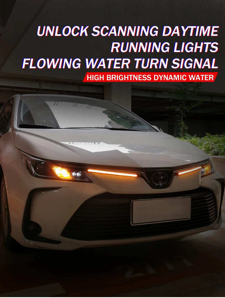 شريط LED DRL بجهد 12 فولت بإشارة انعطاف متدفقة (قطعتان)
