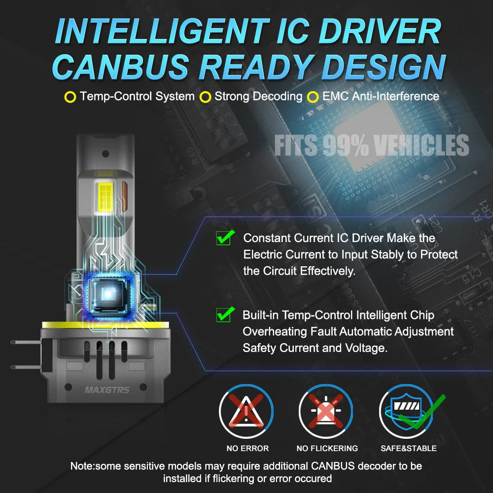 مصباح أمامي LED طراز H11B بقوة 55 واط 26000 لومن مزود بتقنية Canbus