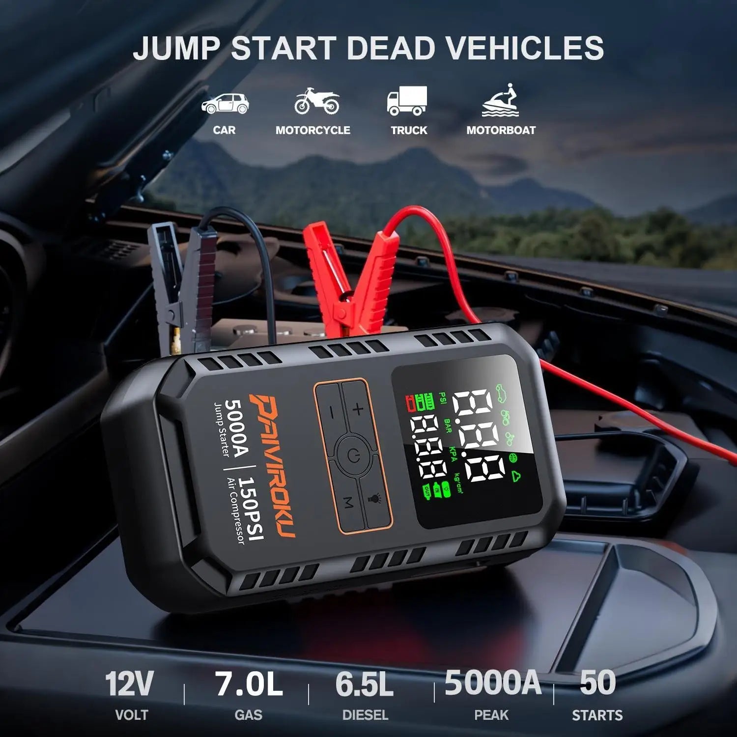 4-in-1 Car Jump Starter & Air Compressor