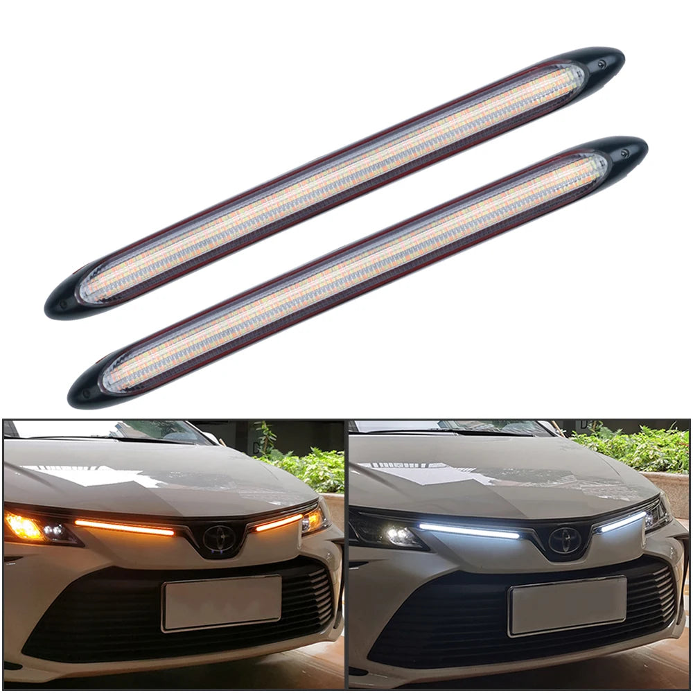 شريط LED DRL بجهد 12 فولت بإشارة انعطاف متدفقة (قطعتان)