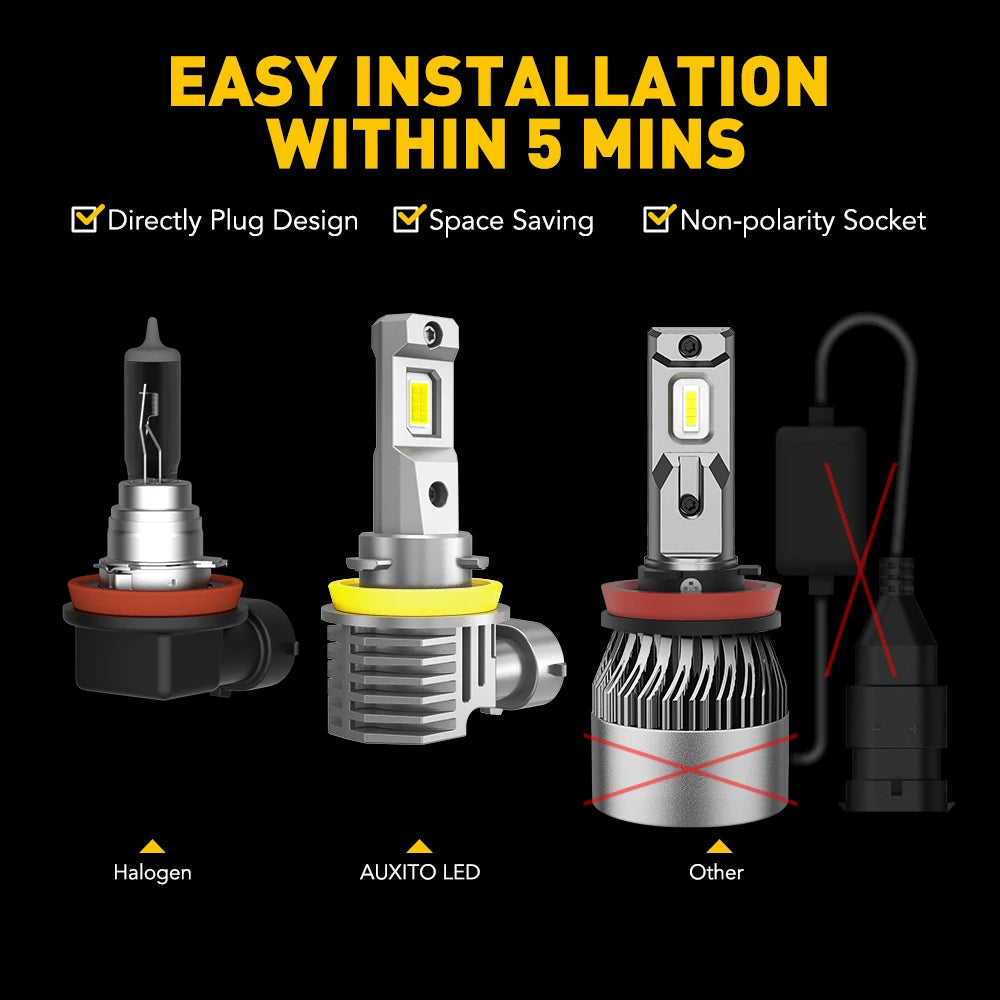 مصباح أمامي LED من AUXITO طراز M6 H11 بتقنية Canbus
