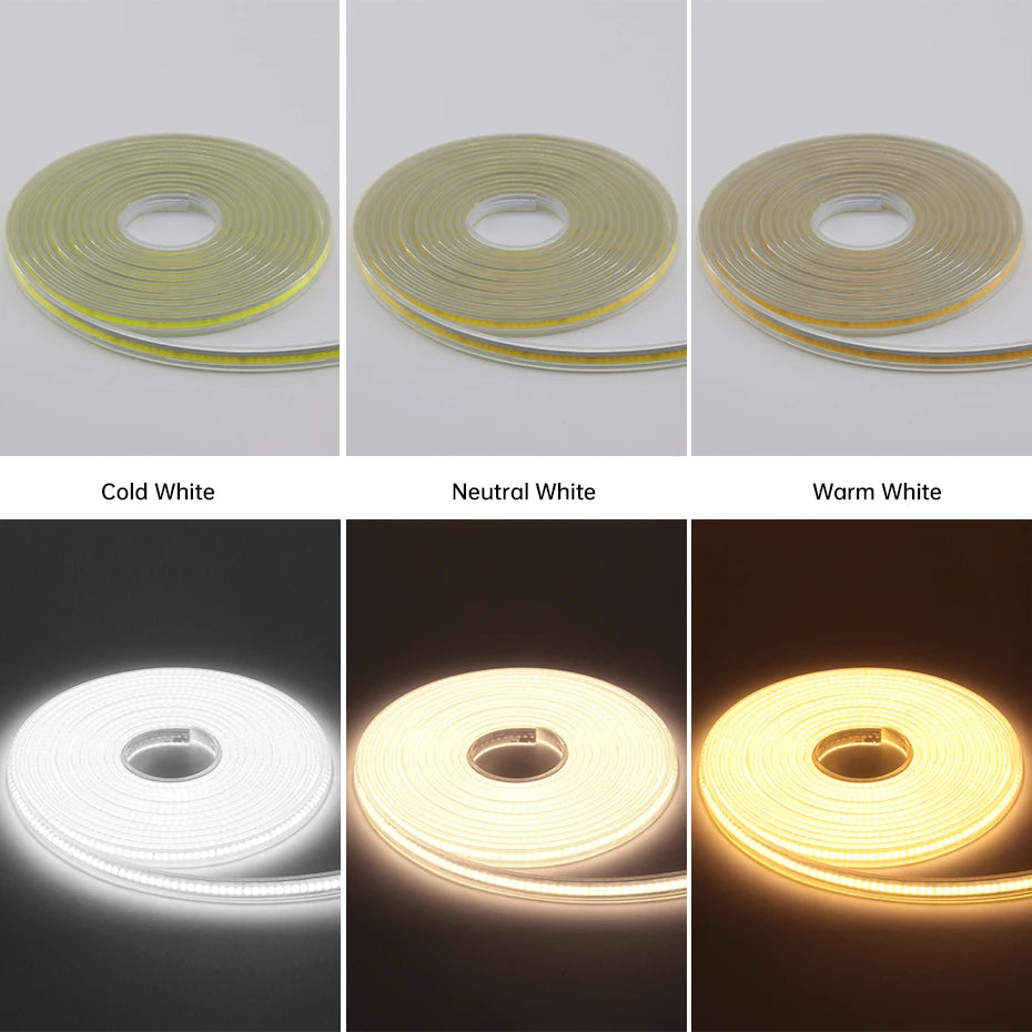 شريط إضاءة LED من نوع COB بجهد 220 فولت ومقاومة للماء IP65