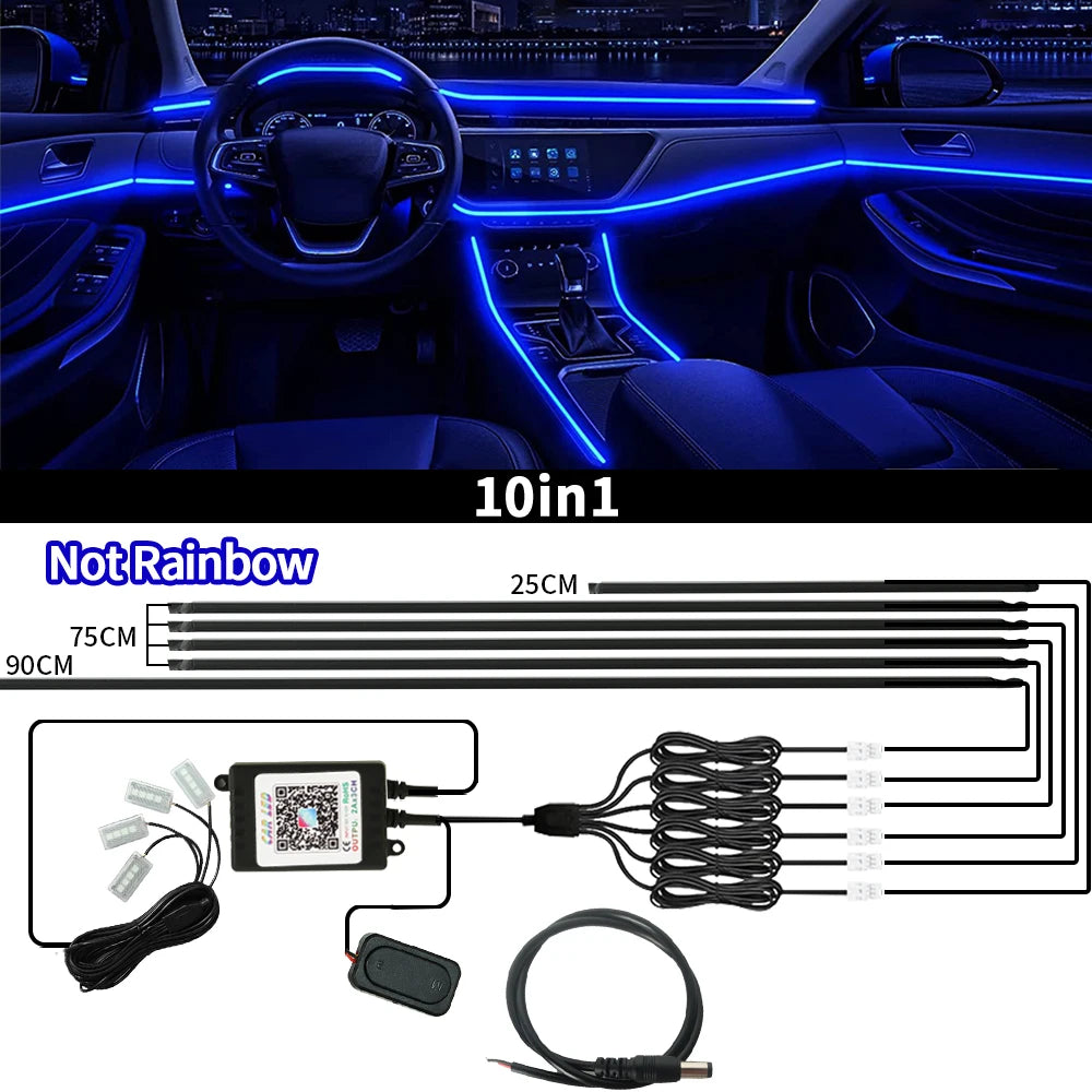 إضاءة داخلية للسيارة 18 في 1 بخاصية التحكم عبر التطبيق RGB