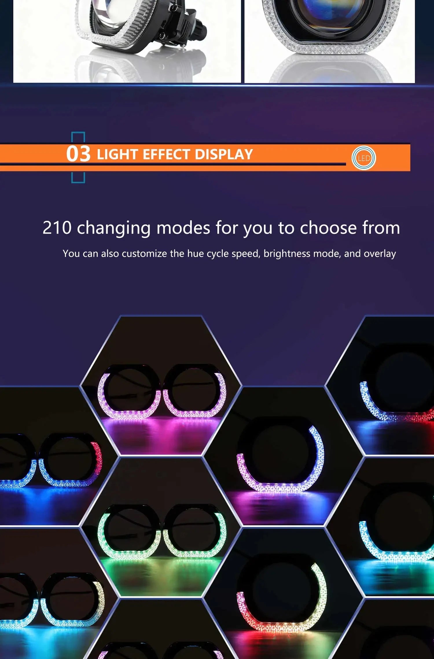 حلقة هالة مصابيح تحديد المواقع الأمامية LED RGB مقاس 3 بوصات