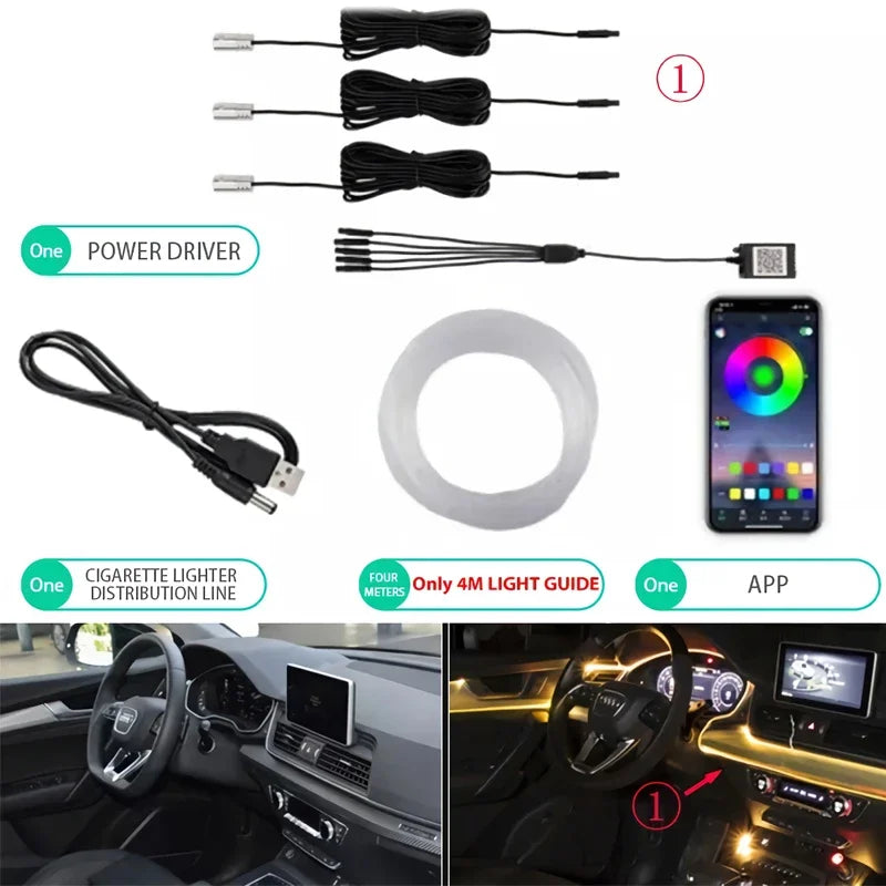 تطبيق إضاءة محيطية داخلية للسيارة سلك EL RGB