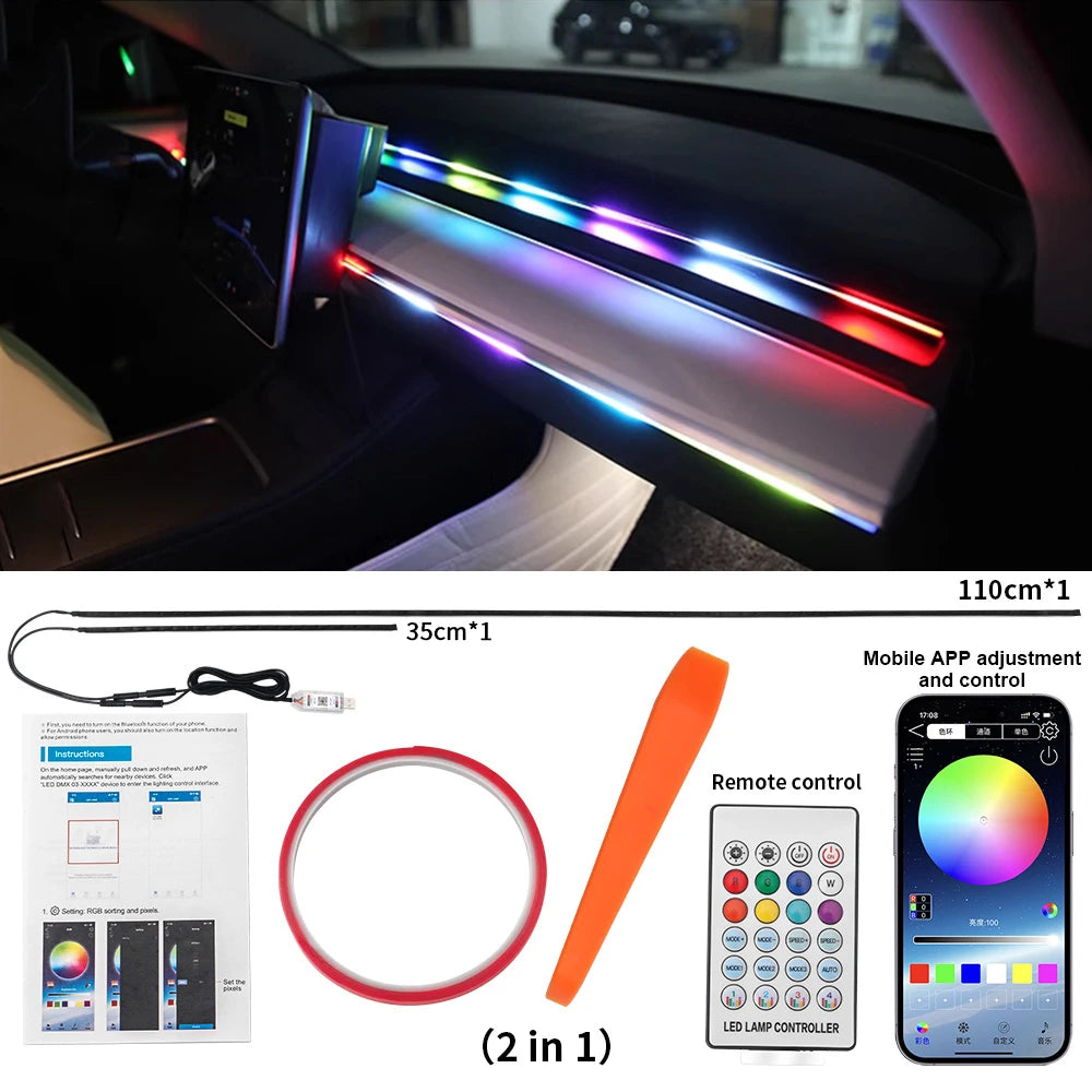 طقم إضاءة داخلية للسيارة بـ 64 لونًا RGB مع تطبيق
